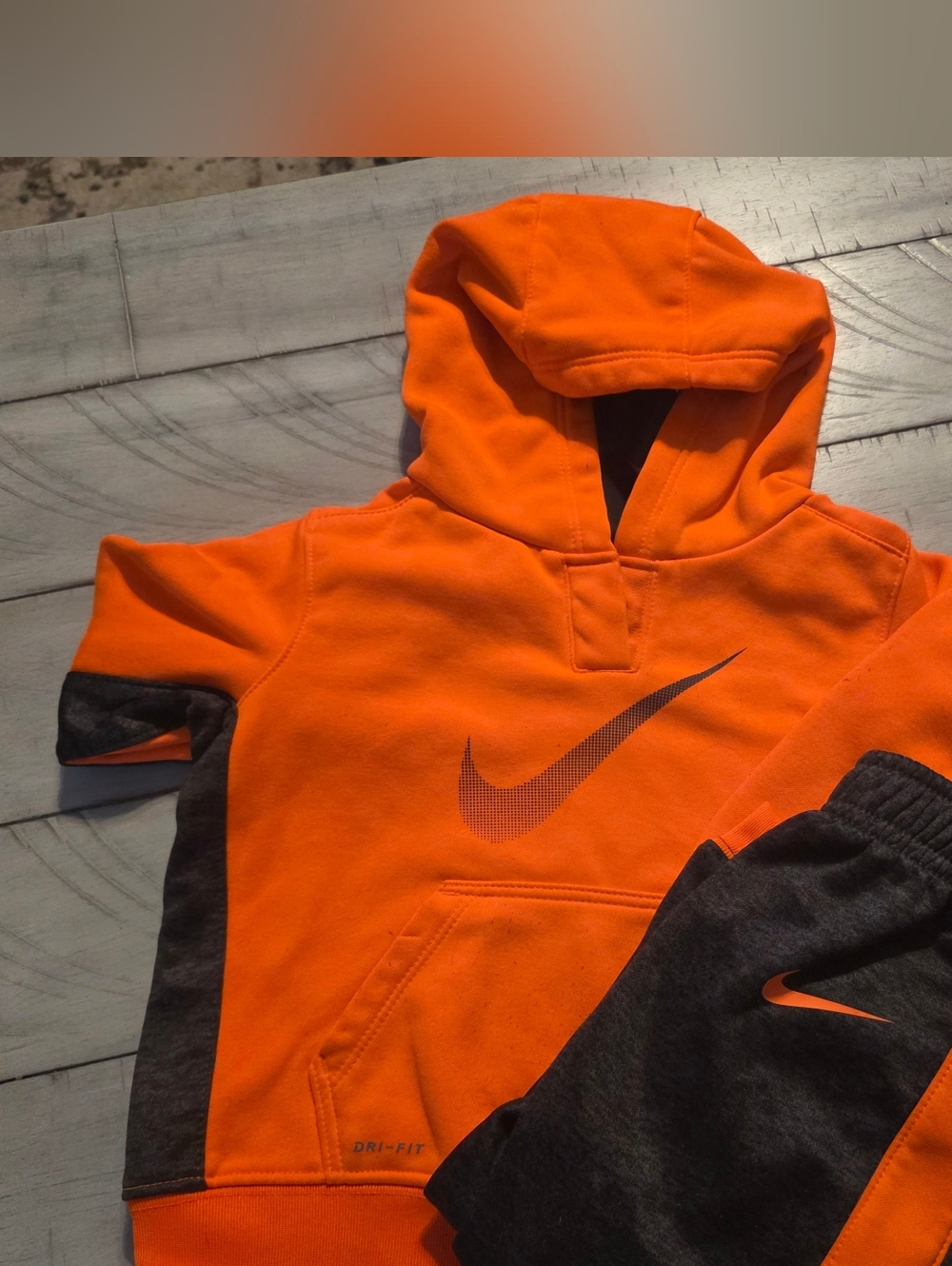 Nike Orange & Gray Kids' Hooded Sweatshirt with Swoosh